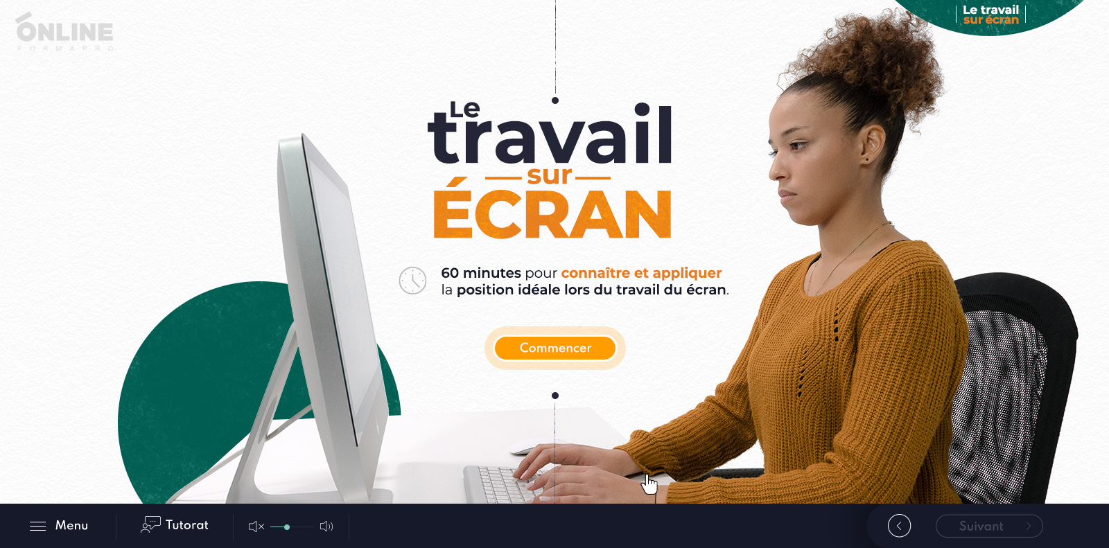 Exemple de contenu de formation Travailler sur écran