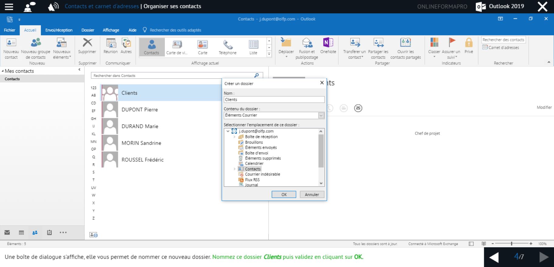 Exemple de contenu de formation Outlook 2019