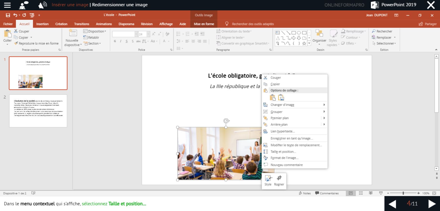 Exemple de contenu de formation Powerpoint 2019