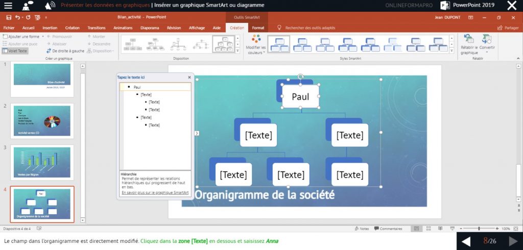 Exemple de contenu de formation Powerpoint 2019