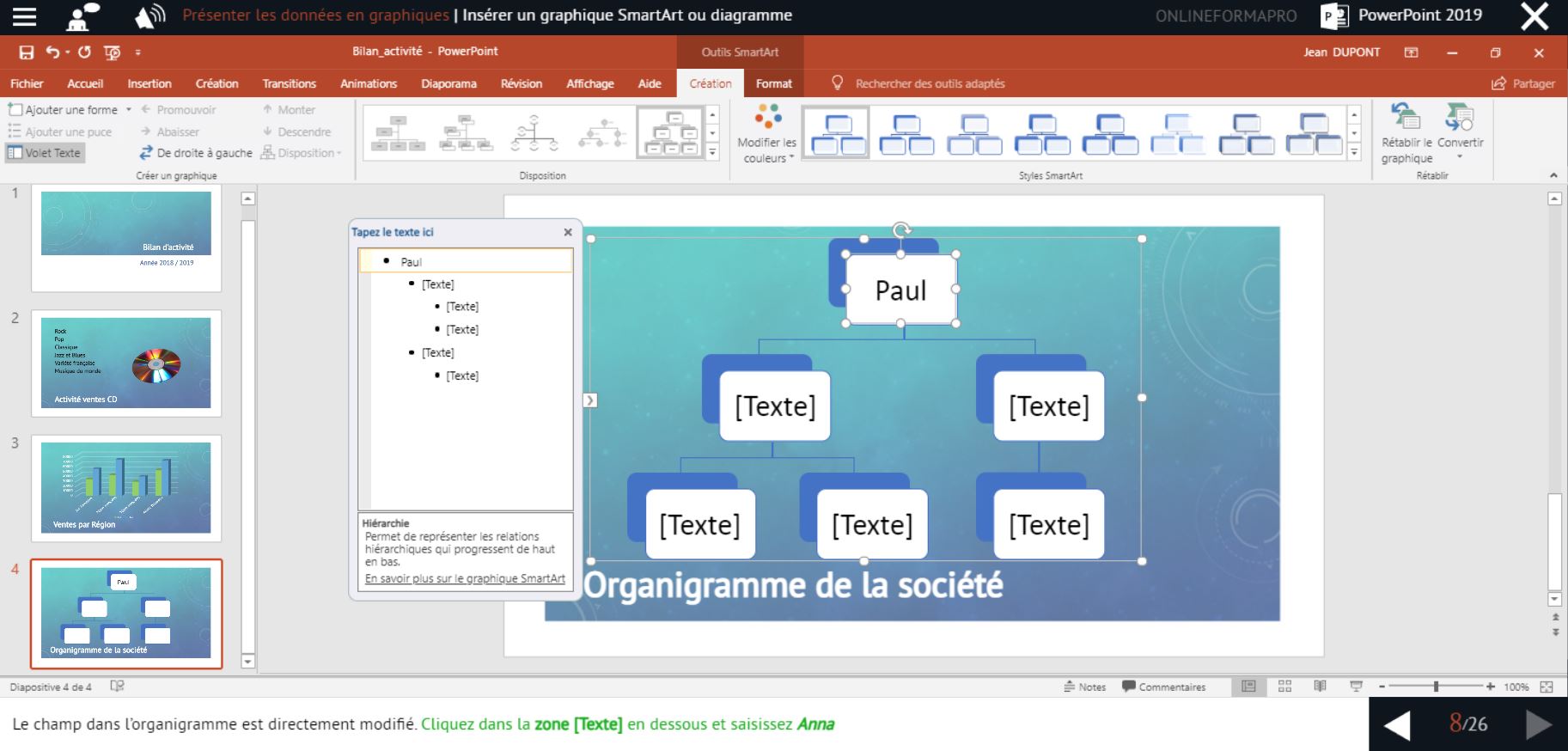 Exemple de contenu de formation Powerpoint 2019