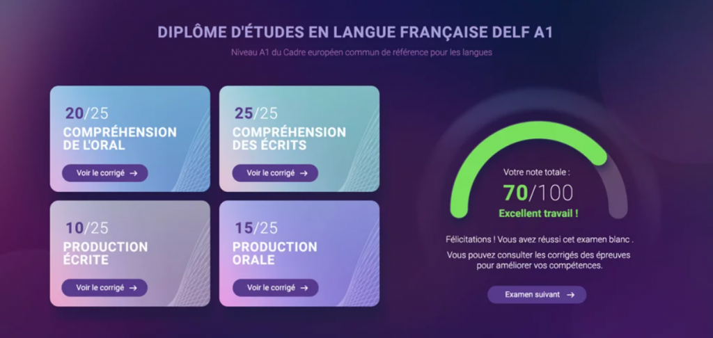 Une correction du DELF faite par l'IA pour permettre à l'apprenant de progresser.