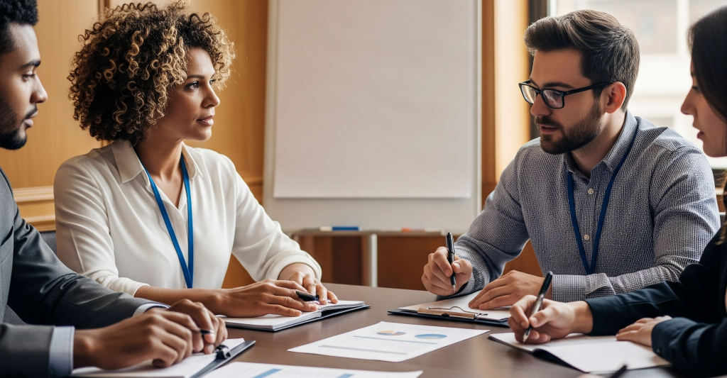 Image montrant des personnes autour d'une table en train de réaliser un audit Qualiopi dans le but de certifier un organisme de formation