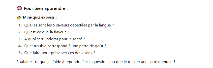 Le mini quiz proposé par le mode Etudier de ChatGPT pour faire réviser l'apprenant